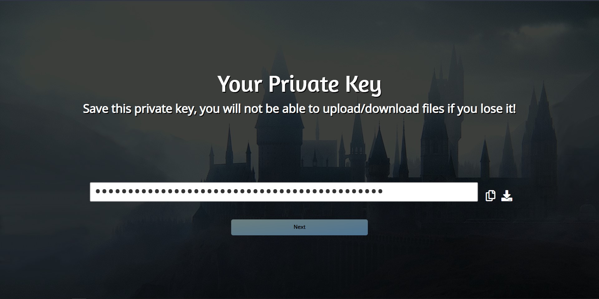 Private Key Screen